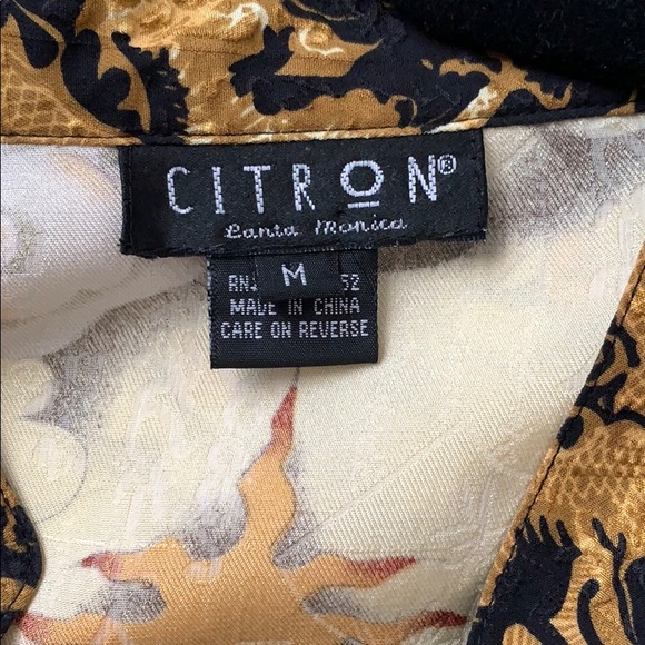 Citron silk button down Asian inspired button down blouse. - Picture 6 of 7